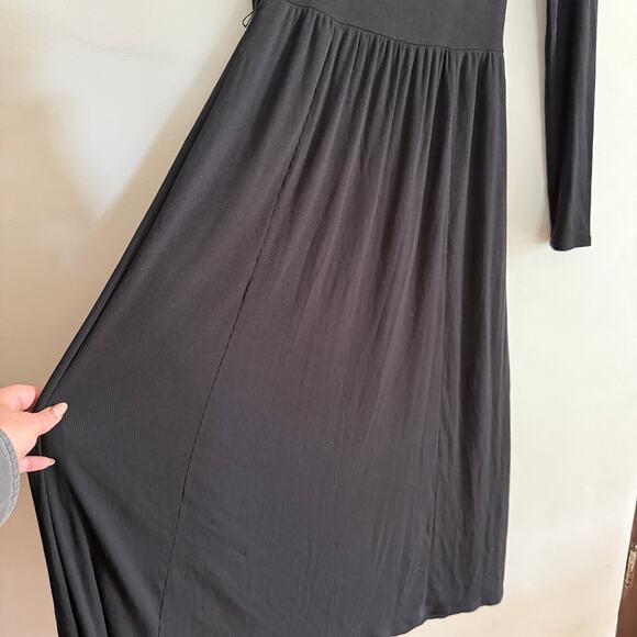 PAIGE | Black Nieve RIbbed Cotton Blend Square Neck Midi Dress | Size 4 *no belt - Picture 5 of 7